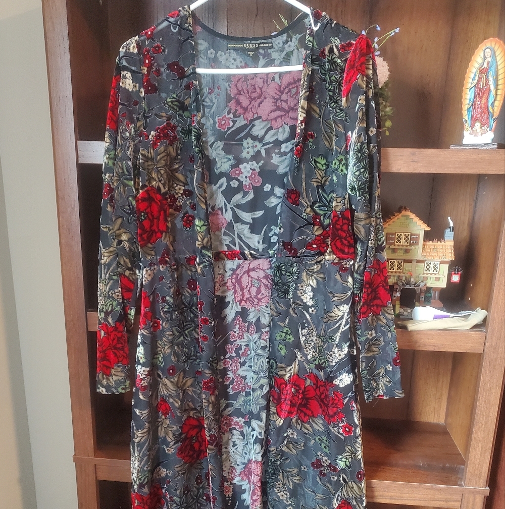 Guess Black and Red Floral Dress/ Duster